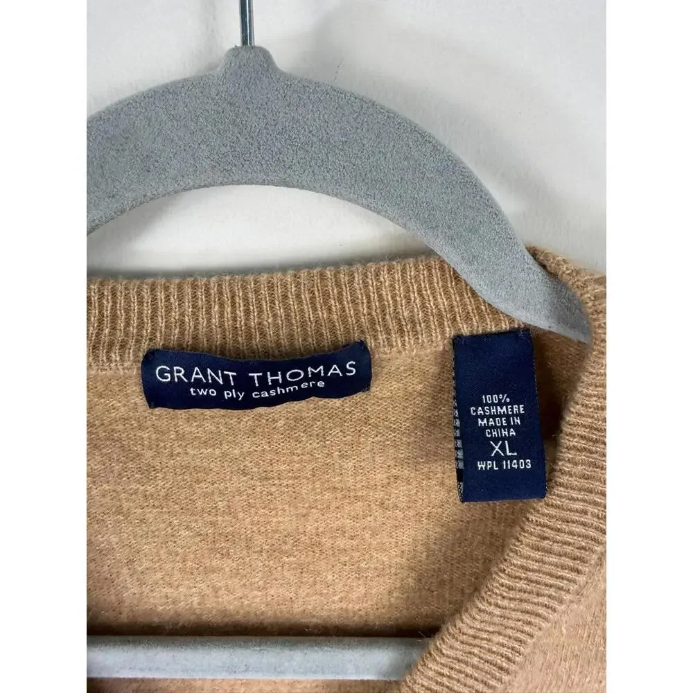 Grant Thomas‎ Tan V Neck Long Sleeved Sweater Two Ply Cashmere XL
